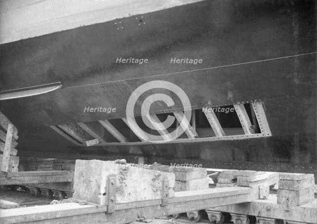 Steam yacht Branwen's hull with plates removed, 1914. Creator: Kirk & Sons of Cowes.