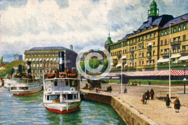 Steamboat at the quay by the Grand Hotel, Stockholm, c1928. Creator: Unknown.