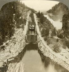 Steamboat climbing a hill beside Vrang waterfall, by locks in Bandak-Nordsjo, Norway c1905. Creator: Unknown
