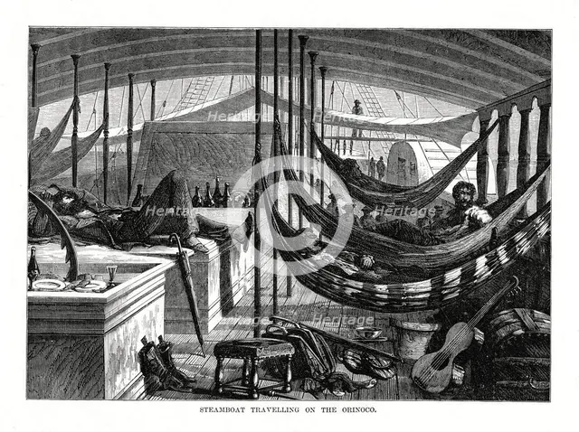 Steamboat travelling on the Orinoco, South America, 1877. Artist: Unknown