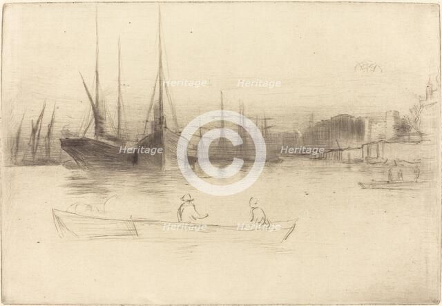 Steamboats off the Tower, 1875. Creator: James Abbott McNeill Whistler.