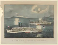Steamboats Passing at Midnight - On Long Island Sound, 1872-74., 1872-74. Creators: Nathaniel Currier, James Merritt Ives, Currier and Ives