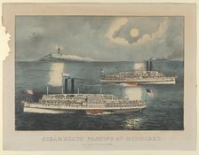 Steamboats Passing at Midnight - On Long Island Sound, 1872-74., 1872-74. Creators: Nathaniel Currier, James Merritt Ives, Currier and Ives