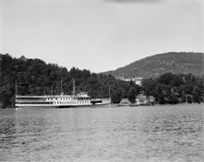 Steamer approaching Rogers Rock landing, Lake George, N.Y., between 1900 and 1910. Creator: William H. Jackson