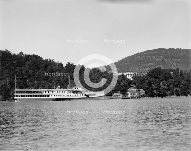 Steamer approaching Rogers' Rock landing, Lake George, N.Y., between 1900 and 1910. Creator: William H. Jackson.