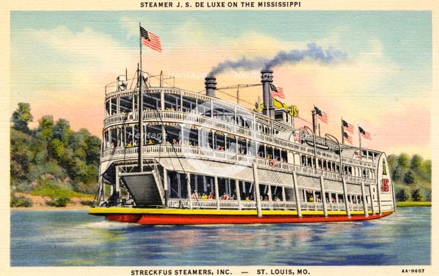 Steamer 'JS De Luxe' on the Mississippi River, St Louis, Missouri, USA, 1934. Artist: Unknown