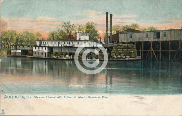 Steamer loaded with cotton at a wharf, Savannah River, Augusta, Georgia', 1908. Artist: Unknown