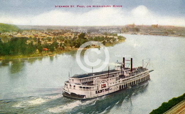 Steamer 'Saint Paul' on the Mississippi River, 1910. Artist: Unknown