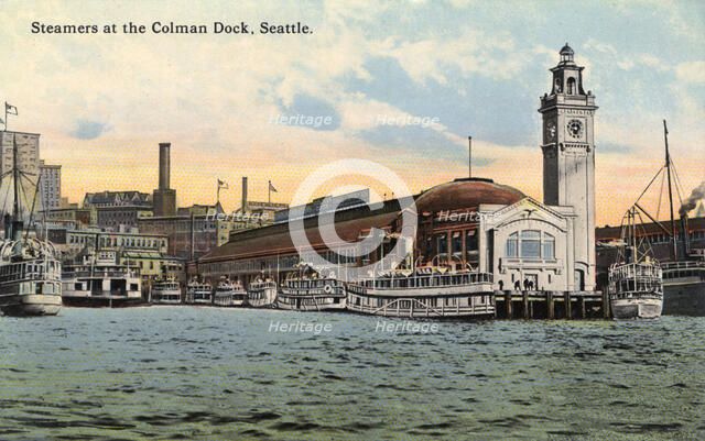 Steamers at the Colman Dock, Seattle, Washington, USA, 1913. Artist: Unknown