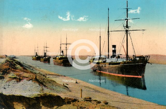 Steamers passing through the Suez Canal, Egypt, 20th century. Artist: Unknown