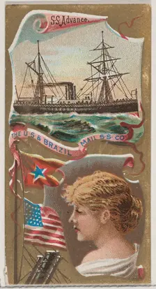 Steamship Advance, The U.S. and Brazil Mail Steamship Company, from the Ocean and River St..., 1887. Creator: Unknown