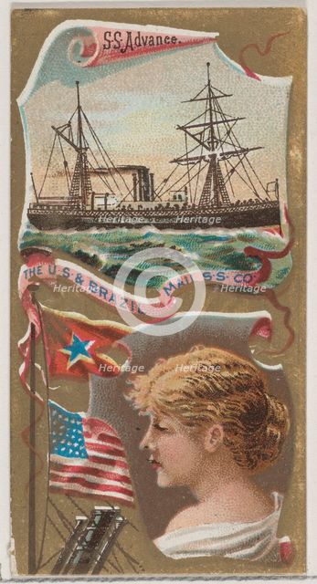 Steamship Advance, The U.S. and Brazil Mail Steamship Company, from the Ocean and River St..., 1887. Creator: Unknown.