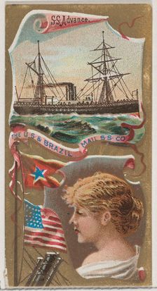 Steamship Advance, The U.S. and Brazil Mail Steamship Company, from the Ocean and River St..., 1887. Creator: Unknown