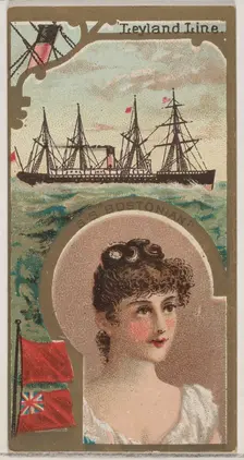 Steamship Bostonian, Leyland Line, from the Ocean and River Steamers series (N83) for Duke..., 1887. Creator: Unknown