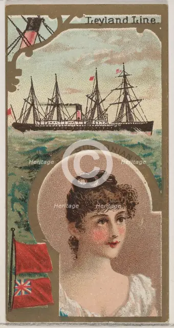 Steamship Bostonian, Leyland Line, from the Ocean and River Steamers series (N83) for Duke..., 1887. Creator: Unknown.