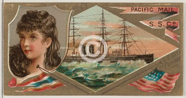 Steamship City of Peking, Pacific Mail Steamship Company, from the Ocean and River Steamer..., 1887. Creator: Unknown.
