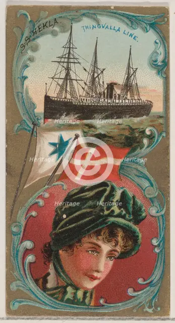 Steamship Hekla, Thingvalla Line, from the Ocean and River Steamers series (N83) for Duke ..., 1887. Creator: Unknown.