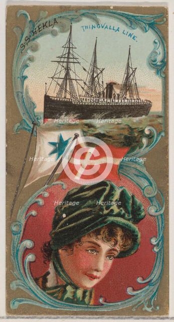 Steamship Hekla, Thingvalla Line, from the Ocean and River Steamers series (N83) for Duke ..., 1887. Creator: Unknown.