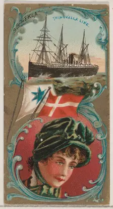 Steamship Hekla, Thingvalla Line, from the Ocean and River Steamers series (N83) for Duke ..., 1887. Creator: Unknown