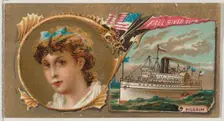 Steamship Pilgrim, Fall River Line, from the Ocean and River Steamers series (N83) for Duk..., 1887. Creator: Unknown