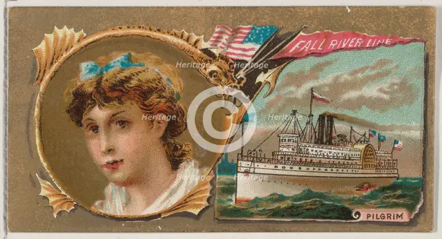 Steamship Pilgrim, Fall River Line, from the Ocean and River Steamers series (N83) for Duk..., 1887. Creator: Unknown.