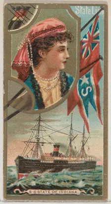 Steamship State of Indiana, State Line, from the Ocean and River Steamers series (N83) for..., 1887. Creator: Unknown