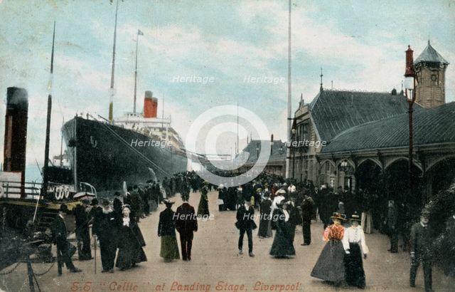 Steamship SS 'Celtic' at the quayside, Liverpool, Lancashire, c1904.Artist: Valentine & Sons Ltd