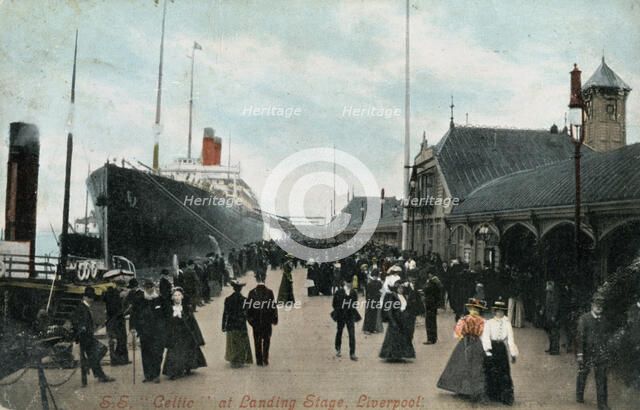 Steamship SS 'Celtic' at the quayside, Liverpool, Lancashire, c1904.Artist: Valentine & Sons Ltd