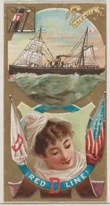 Steamship Valencia, Red D. Line, from the Ocean and River Steamers series (N83) for Duke b..., 1887. Creator: Unknown