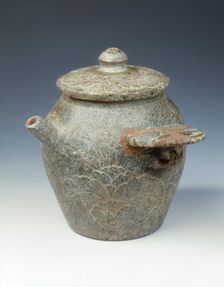 Steatite ewer and cover with cabbage-like foliage in low relief, Late Tang dynasty, 9th century