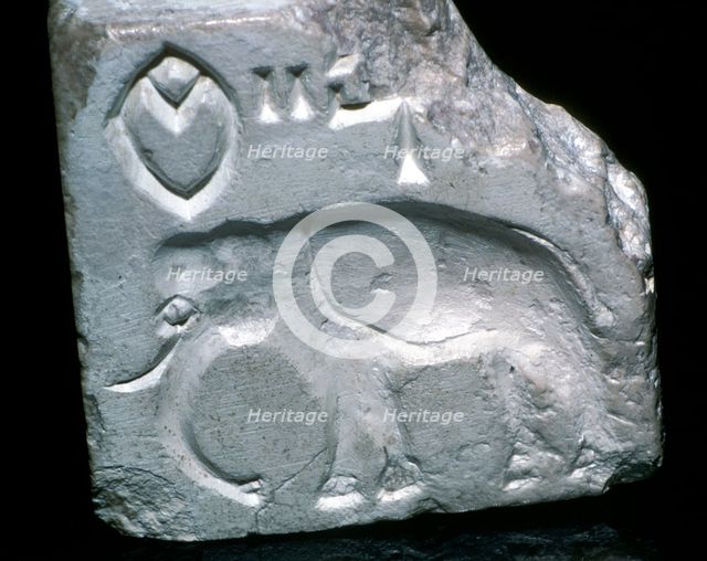Steatite seal with Elephant, Indus Valley, Mohenjo-Daro, 2500 - 2000 BC. Artist: Unknown