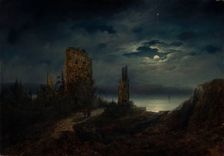 Stegeborg Castle ruins by moonlight, 1851-1853. Creator: Lars Theodor Billing