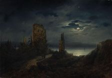 Stegeborg Castle ruins by moonlight, 1851-1853. Creator: Lars Theodor Billing
