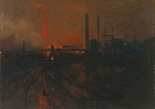 Steel Works, Cardiff at night 1893-97. Creator: Lionel Walden