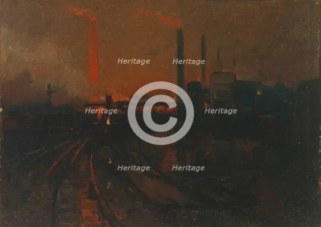 'Steel Works, Cardiff at night', 1893-97. Creator: Lionel Walden.