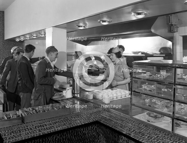 Steelworks canteen, Park Gate, Rotherham, South Yorkshire, 1964. Creator: Michael Walters.