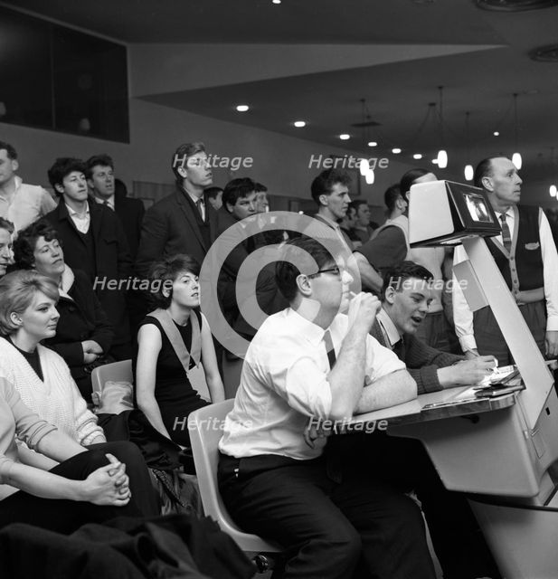 Steelworks social evening at a bowling alley, Sheffield, South Yorkshire, 1964. Creator: Michael Walters.