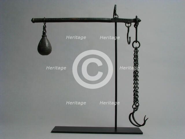 Steelyard Rod with Weight and Hooks, Byzantine, 5th-7th century. Creator: Unknown.