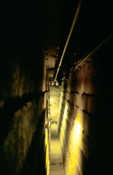 Steep internal stairway inside the Great Pyramid, Gizeh, Egypt