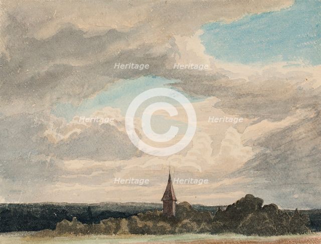 Steeple in a Landscape in Odenthal, Study, 1856. Creator: Werner Holmberg.