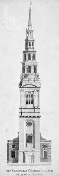 Steeple of St Bride's Church, Fleet Street, City of London, 1795
