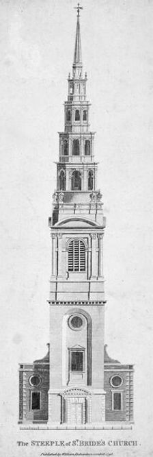 Steeple of St Bride's Church, Fleet Street, City of London, 1795