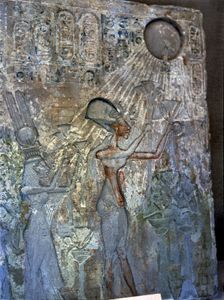 Stela depicting Akhenaten and Nefertiti adoring Aten