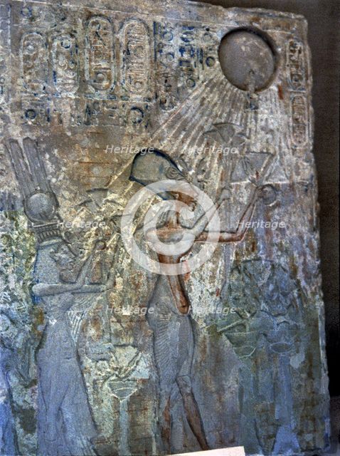 Stela depicting Akhenaten and Nefertiti adoring Aten.