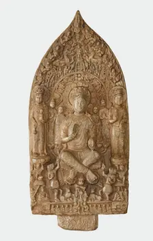 Stele with Bodhisattva Maitreya (Mile); reverse with Buddha..., Northern Zhou dynasty, 557-581. Creator: Unknown