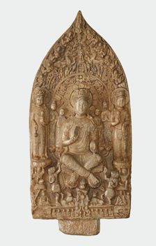 Stele with Bodhisattva Maitreya (Mile); reverse with Buddha..., Northern Zhou dynasty, 557-581. Creator: Unknown