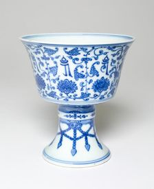 Stem Cup with Peony Flowers, Stylized Vines, and Characters in Manchu..., Qing dynasty, (1736-1795). Creator: Unknown