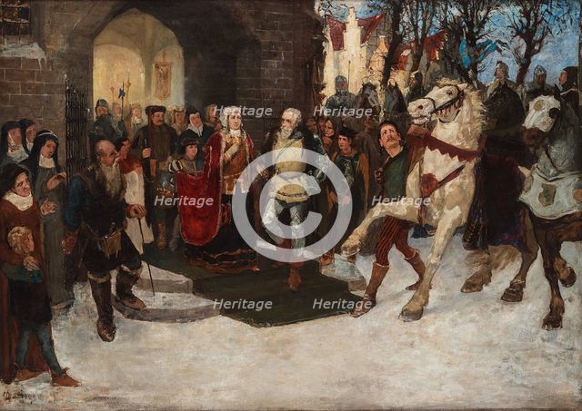 Sten Sture the Elder Frees the Captive Danish Queen Christina from the Vadstena Abbey, 1876. Creator: Birger, Hugo (1854-1887).