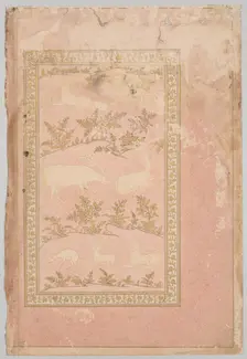 Stenciled Scenes of Lion and Gazelle, c. 1710. Creator: Unknown