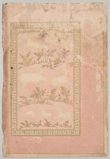 Stenciled Scenes of Lion and Gazelle, c. 1710. Creator: Unknown